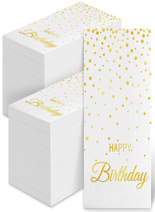 MEINV 100 Happy Birthday Guest Napkins - Disposable Gold Foil Dots Paper Hand Towels, 3 Layers White and Gold Birthday Dinner Napkins for Men Women Birthday Party Table Decorative - Image 1